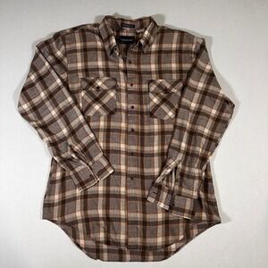 Vintage Campus Esprit Shirt Mens Brown Flannel Plaid Long Sleeve Button Up‎